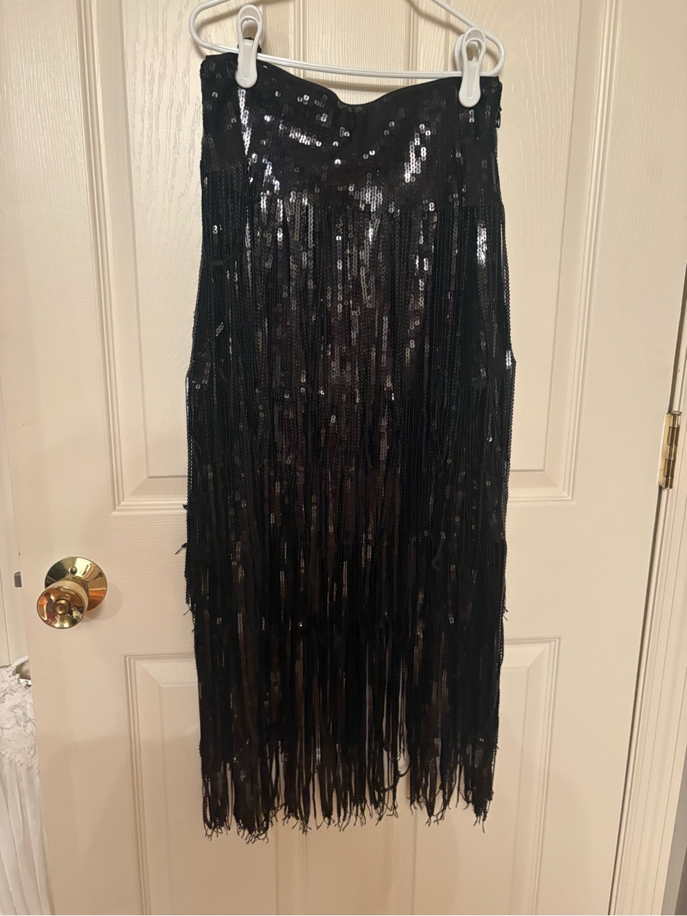 Lulu’s Tiered Black Sequin Fringe Midi Skirt
